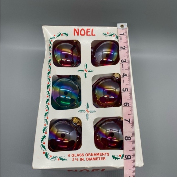 Holly Vintage Christmas Ornaments Glass Balls 6 ct Original Box - Picture 2 of 10